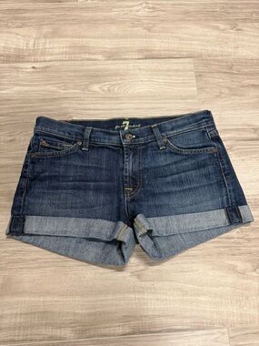 7 For All Mankind Dark Blue Cuffed Denim Shorts Women Size 27